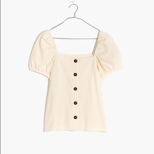 NWT Jacquard Square-Neck Puff-Sleeve Top